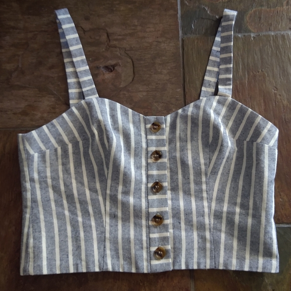 TOP SHOP chambray stripe bustier top S - Picture 11 of 14